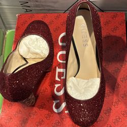 New In Box - Guess Red Shimmer Leopard Platform Heel Pumps (Size 6.5)