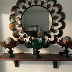 Peacock Mirror With 3 Candle Holders 