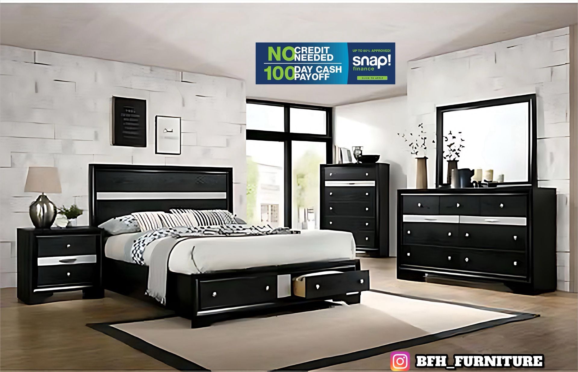 4pcs Queen Size Bedroom Set w. Mattress Included