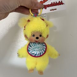 Monchhichi Sekiguchi Sweet Lollipop 5 inch Doll Yellow Dangler Girl