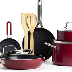 Textured Ceramic Nonstick, 10 Piece Cookware Pots and Pans Set  （CC004212-004）