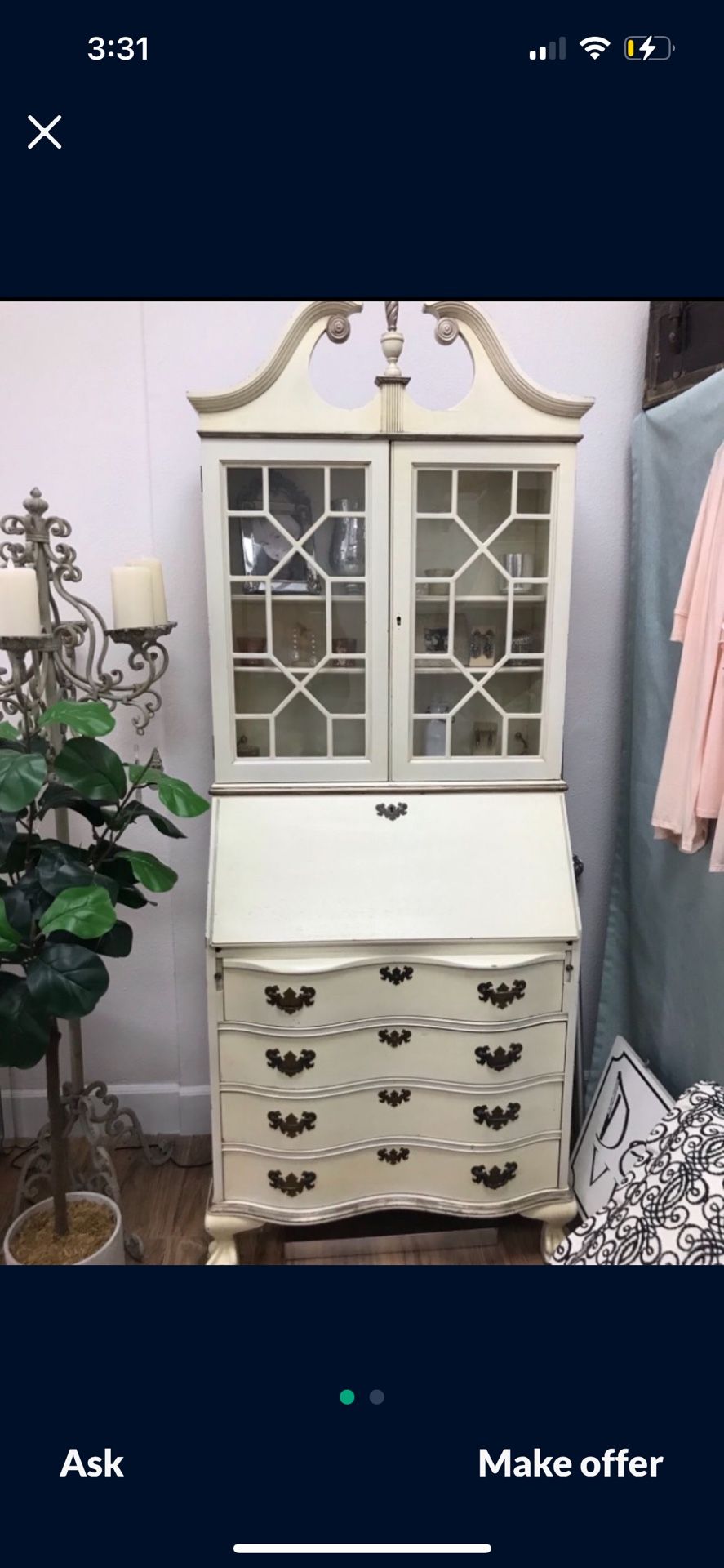 Creme Secretary Desk Hutch for $127