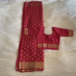 Indian Pink Gold Saree Set