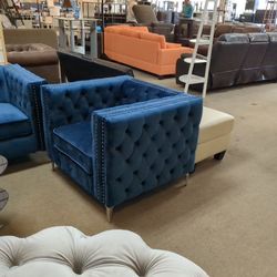 3 Piece Set  Blue Sofa + Loveseat + Chair