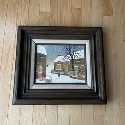 H. Hargrove Serigraph School Girl Winter Scene Americana Framed Canvas 8x10