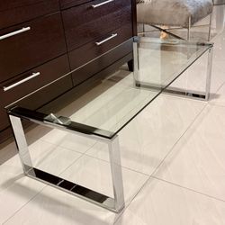 Modern Glass & Chrome Coffee Table — Mint Condition 