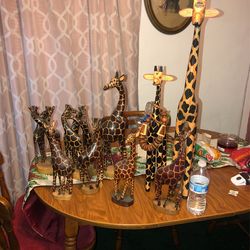 20 Years Old Hand Carved Wood Giraffe Herd Different Sizes
