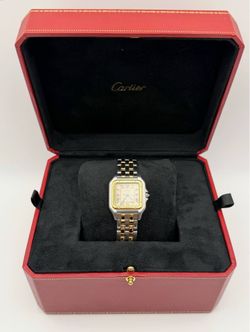 Cartier Panthere 2-Line 183949 27x36mm 18k Yellow Gold and Stainless Steel Bracelet Hidden Clasp White Roman Dial 18k Yellow Gold Bezel Watch Box Appr
