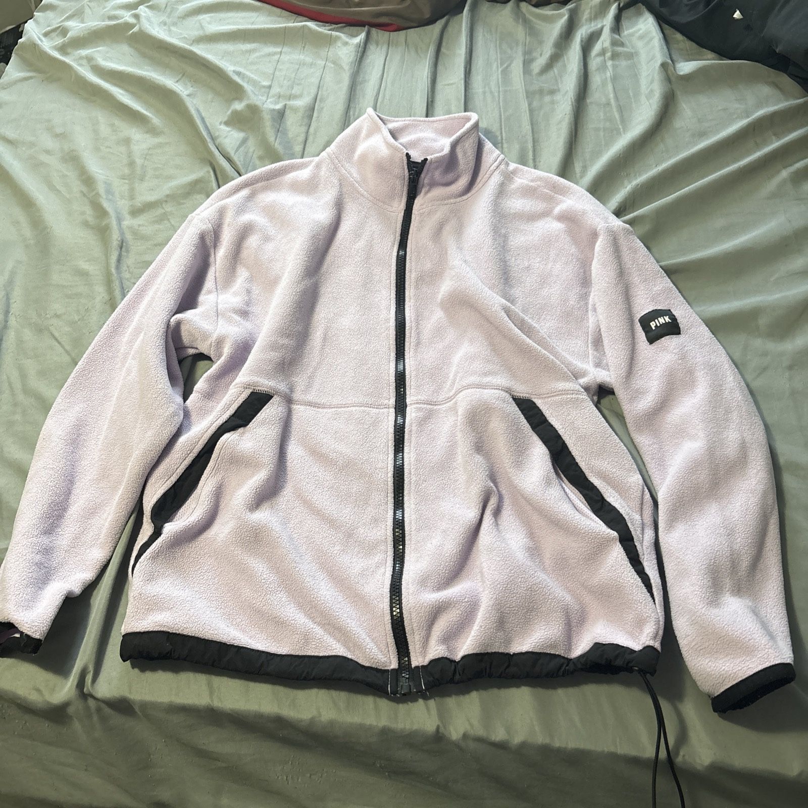 Victoria's Secret PINK Black Trim Fleece Full Zip Soft Jacket Extra Small
