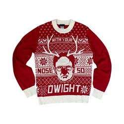 THE OFFICE ‘With Your Nose So Dwight’ Xmas Ugly Red Sweater-Small Unisex