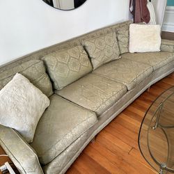 Vintage Green and Gold Down-Filled Couch