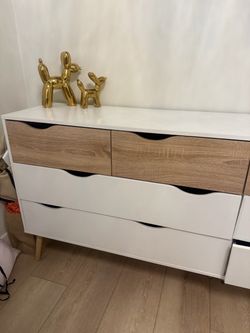 White and Wood Tone 5-Drawer Dresser