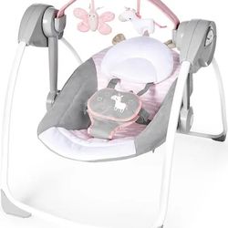Ingenuity Comfort 2 Go Compact Portable 6-Speed Cushioned Baby Swing with Music, Folds Easy, 0-9 Months