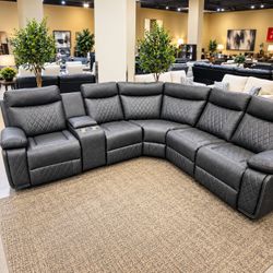 High Quality comfortable Dark Gray  Breathable Air Leather Modular Manual Recliner Sectional Sofa