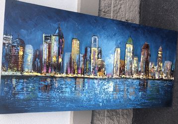 PIER 1 CITY SKYLINE PAINTING IN ACRYLIC PAINT