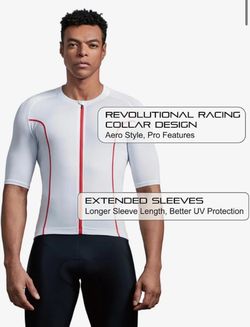 US Fitting Men’s Cycling Jersey Tops Bike Biking Shirts Pro Anti UV, Full Zipper, Reflective Pocket