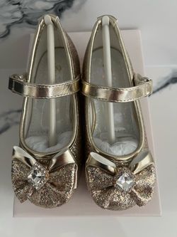 Furdeour Girls Gold Glitter Dress Shoes Size 7