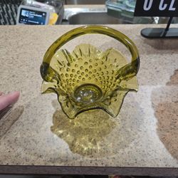 Vintage Fenton Hobnail Glass Basket in Colonial or Springtime Green color. 