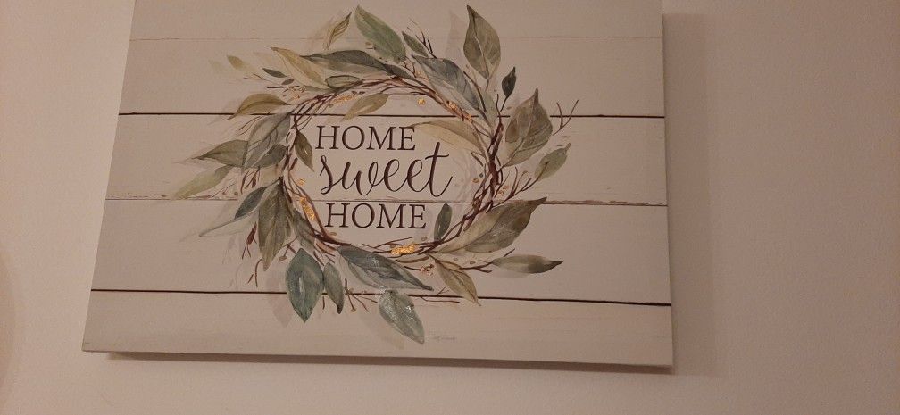 Decorative wall art with 'Home Sweet Home' text