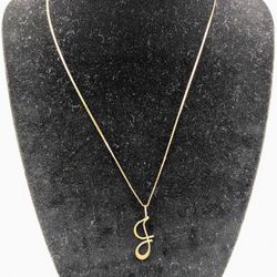 14K Gold Initial J Pendant Necklace 2.21g