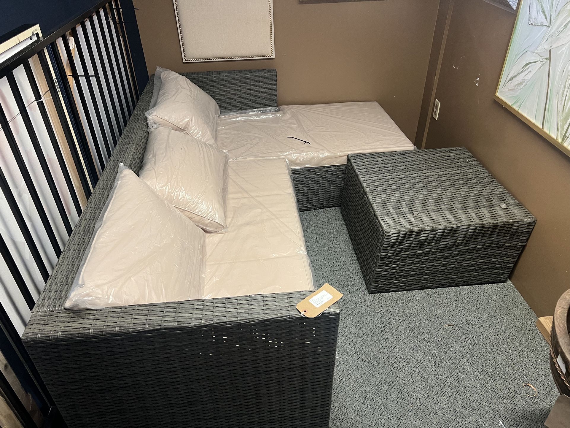 Patio Set: New Patio Wicker Outdoor Corner Lounge Seating Set With Cushions & Side Table SKU UB1DG4