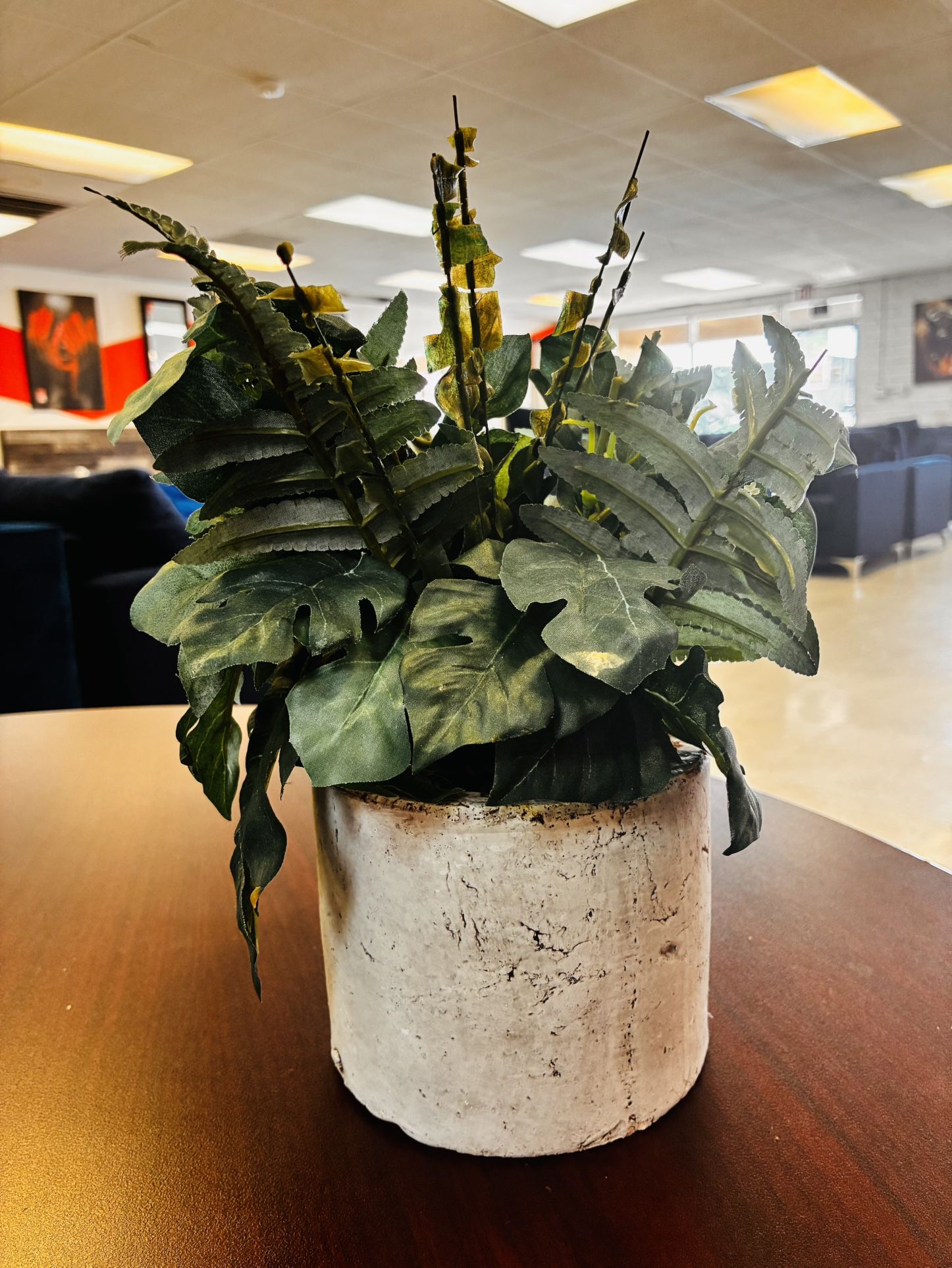 Artificial Fern Plant in Rustic Cement Pot