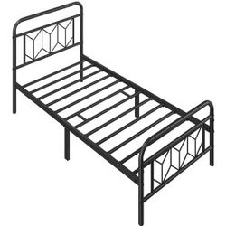 Vintage Metal Bed Frame with Diamond Pattern Headboard/13 Inch Underbed Storage/No Box Spring Needed