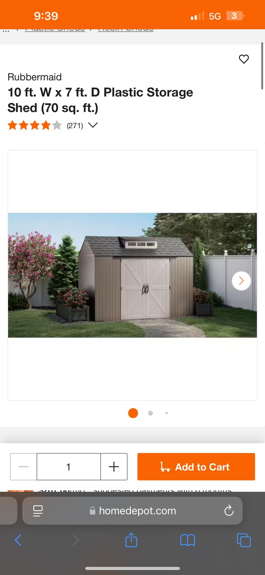 Rubbermaid 10 ft. W x 7 ft. D Plastic Storage Shed (70 sq. ft.)