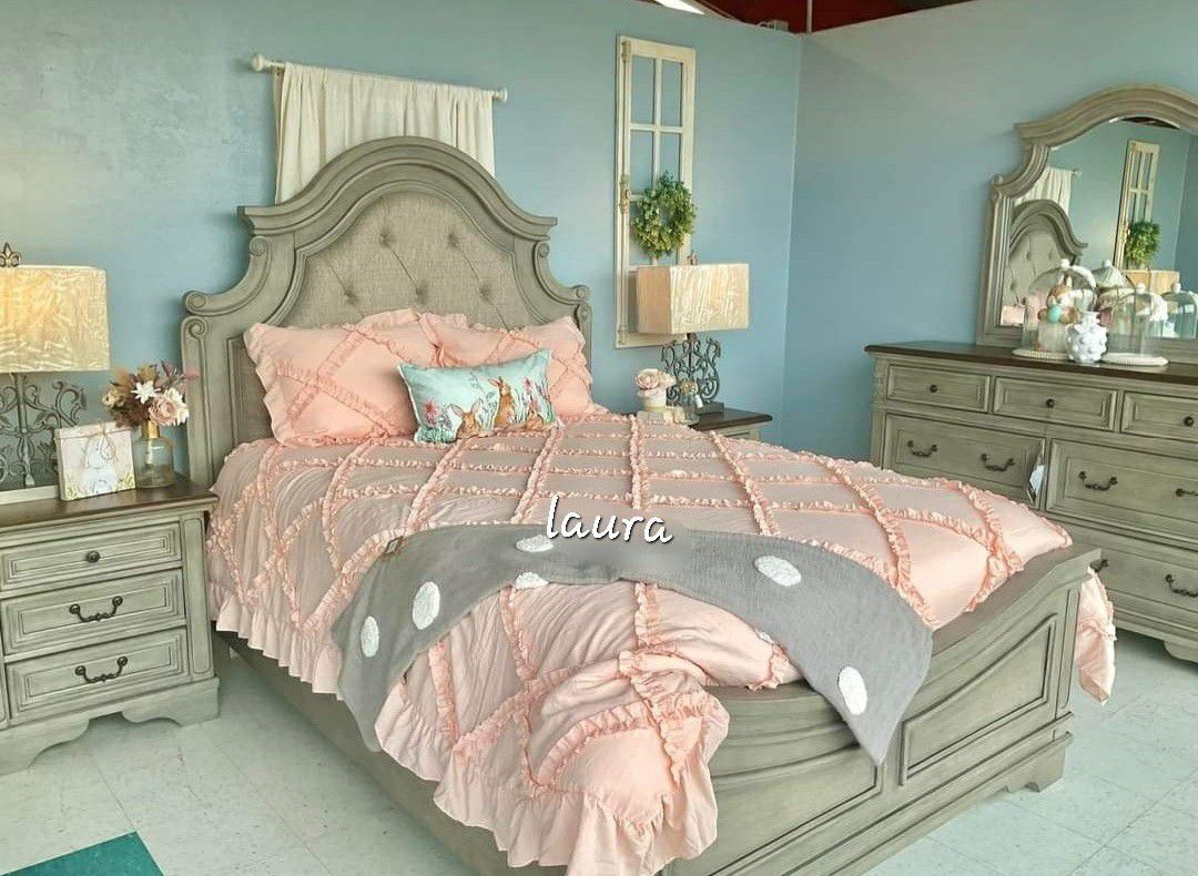 🌇ASK DISCOUNT COUPOn<New Furnitures queen king full twin bed dresser mirror nightstand options <
 Antique Gray Upholstered Panel Bedroom Set 