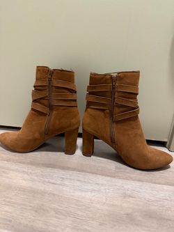 Women’s Brown/Tan Ankle Boots – Heeled, Buckle & Strap Detail