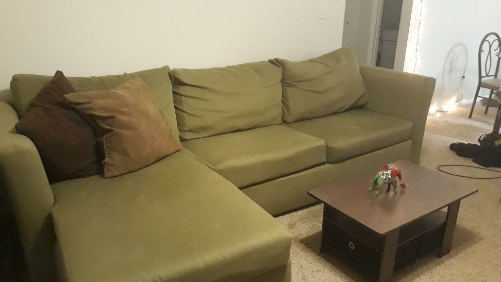 Small olive green sectional couch