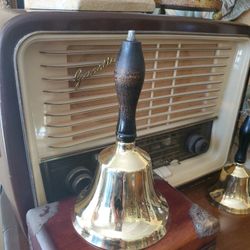 8.5" Vintage Traditional Handheld Brass/Wood Schoolhouse Bell 