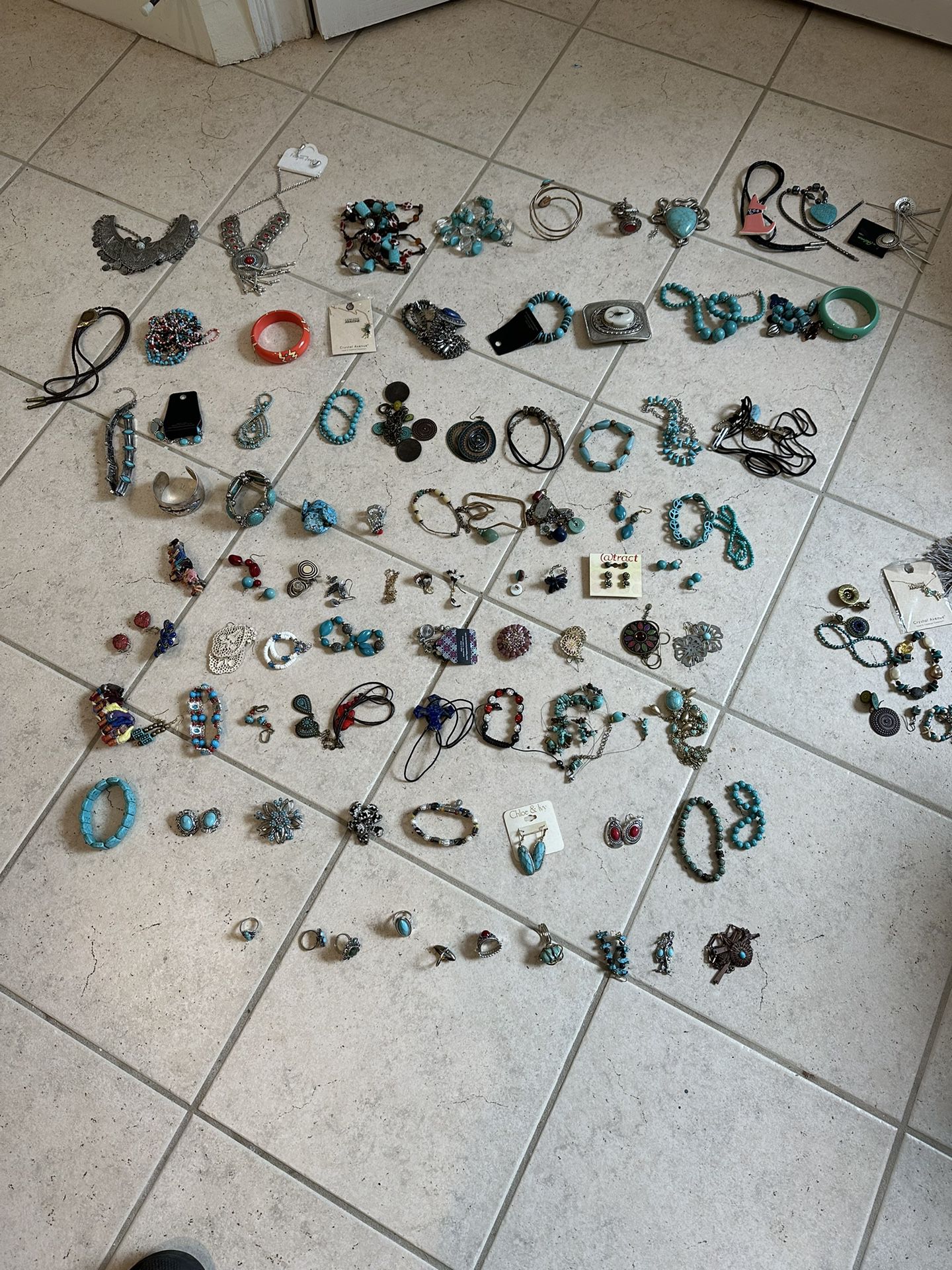 100 pieces Turquoise Colored Jewelry Items- Rings, Earrings, Necklaces and More