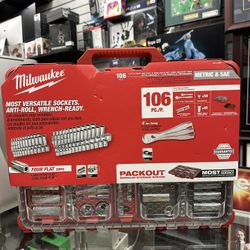 Milwaukee 1/4” & 3/8” METRIC & SAE SOCKET SET PACKOUT BOX 106pc