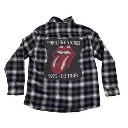 Custom Rolling Stones Black and White Plaid Flannel Shirt XL