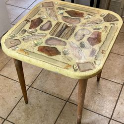 Unique Vintage Agate and Petrified Wood Inlaid Table