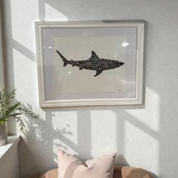 Extra Large Shark – Fossilized Shark Teeth Wall Art (20” x 16”)