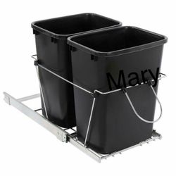 Shelf Double Pullout Trash Can for Kitchen Cabinets 35 Qt Garbage Recycling Bin on Full Extension Slides, Black 