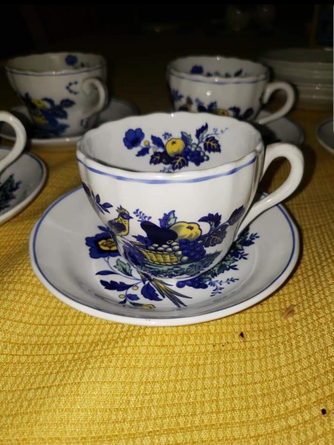 Spode blue bird cups and saucers