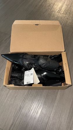 Black Patent Pointed-Toe Flats with Strap