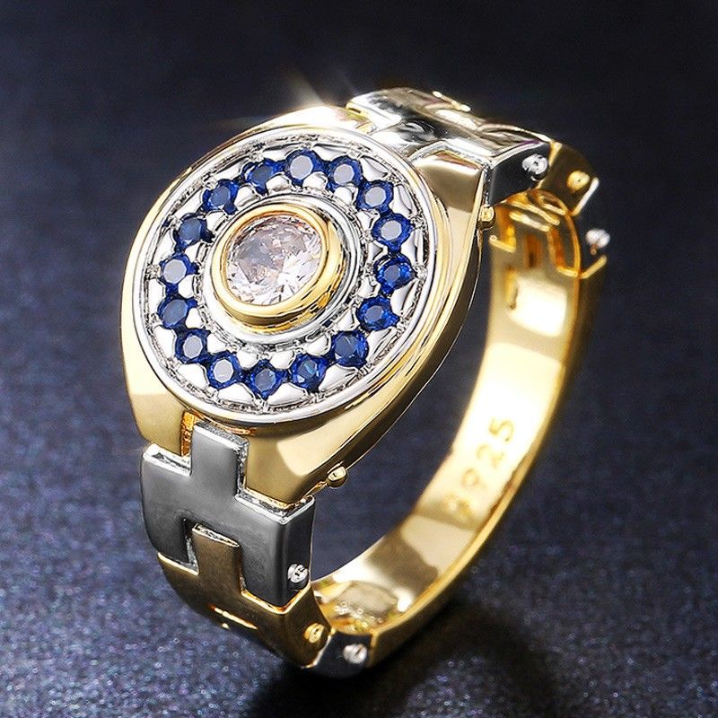 "White Royal Blue Advanced Zircon Watch Dial Fashion Ring for Women, PD849
  
