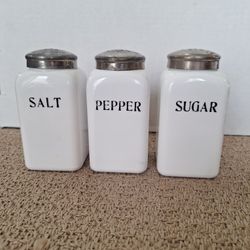 VINTAGE MCGEE MILK GLASS SHAKERS SET OF 3