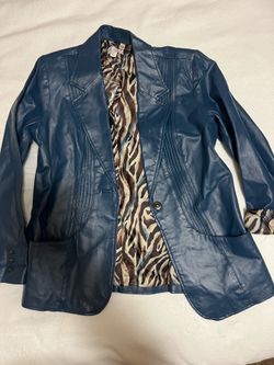 Blue women’s leather jacket denim & co size M