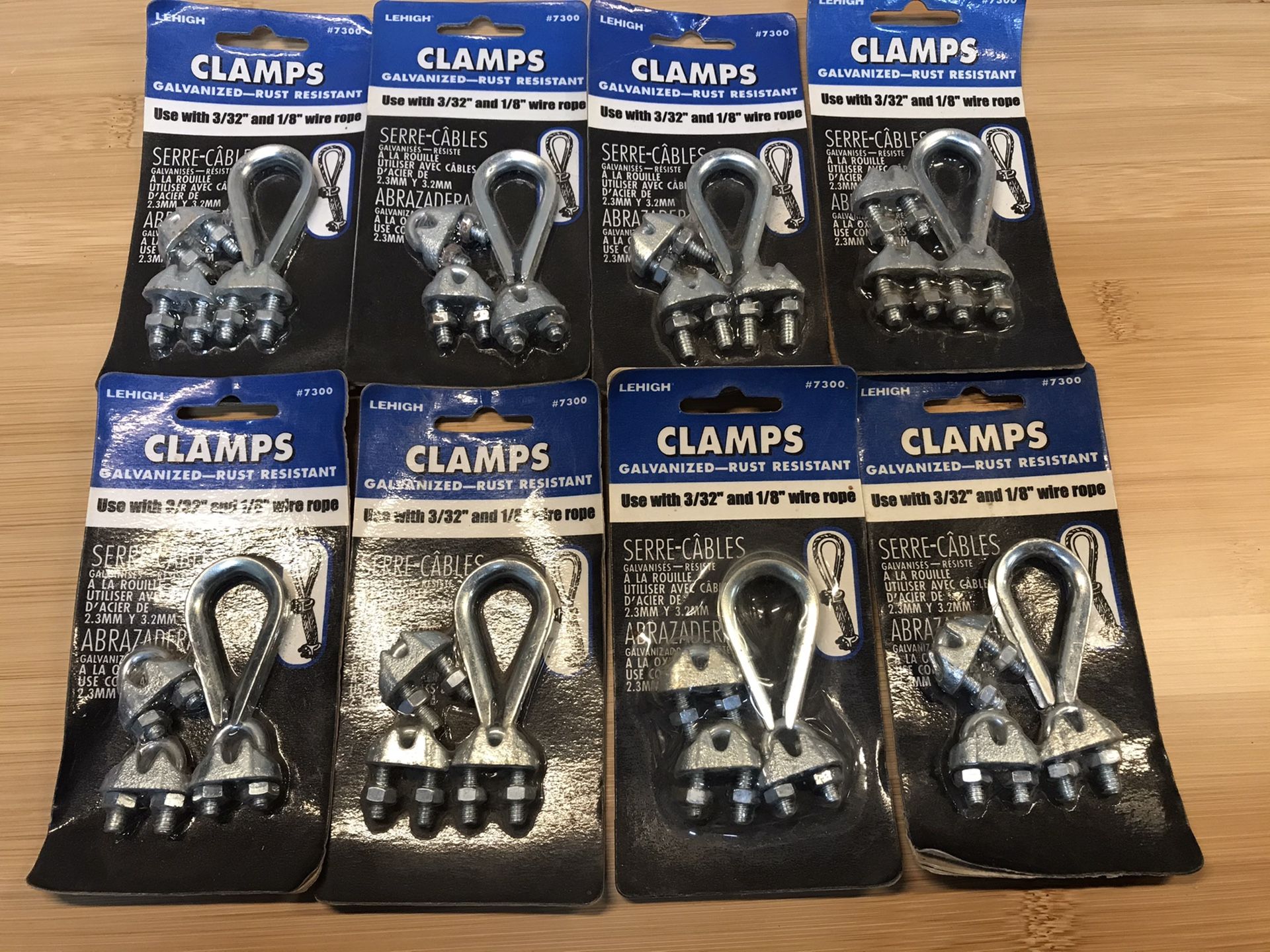 (8) sets of galvanized wire rope clamps (3/32”-1/4”)