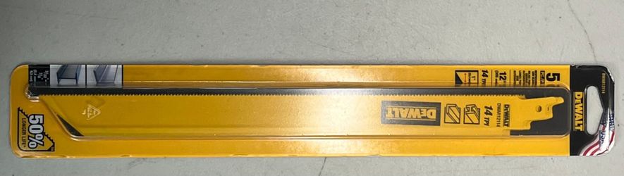 DEWALT 12" 14 TPI Bi-Metal Reciprocating Saw Blades (5-Pack) DWAR12114 ~ Brand New