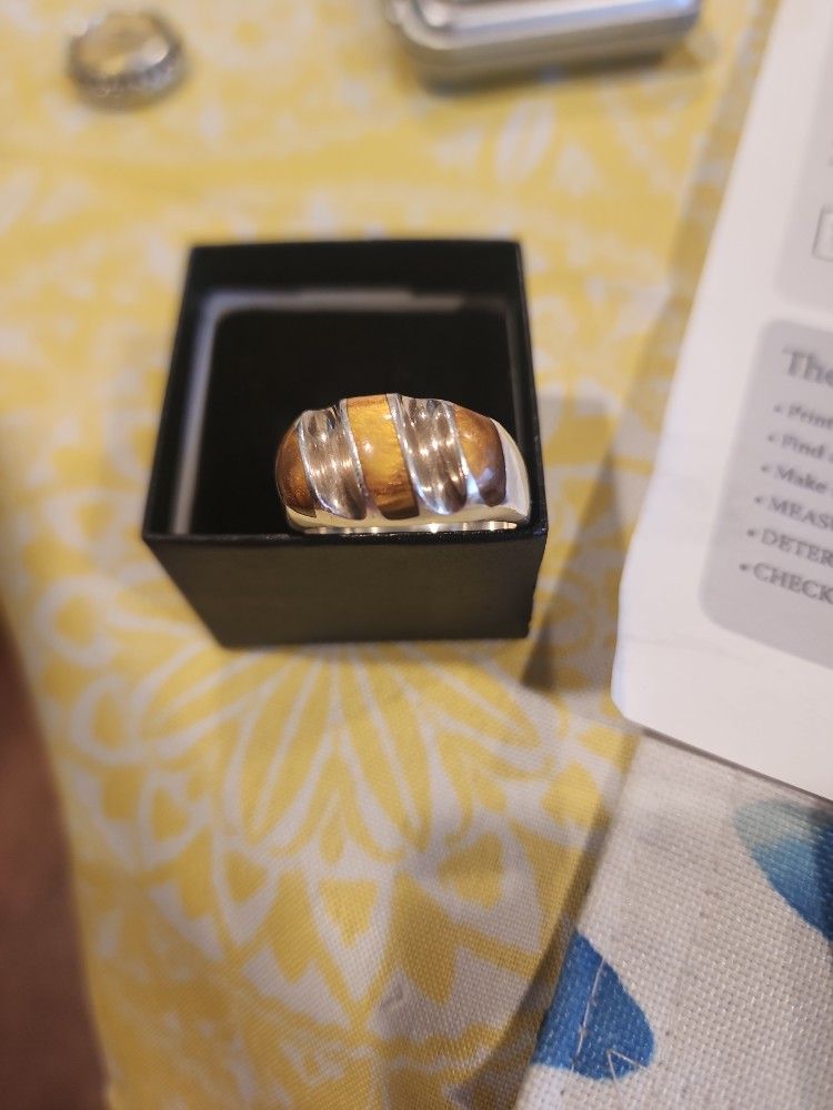 VINTAGE STERLING SILVER MENS Ring TIGERS EYE