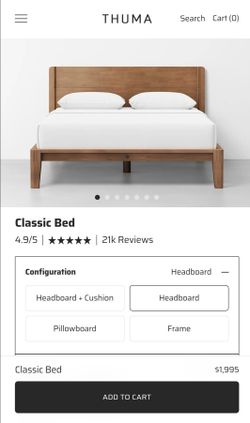New Thuma Classic Bed and Headboard; Queen- 4 Colors Available