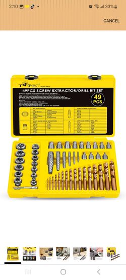Topec 49pcs Screw Extractor/Drill Bit Set, Professional Remove Set for Removing Broken Studs, Bolts, Socket Screws and Fittings