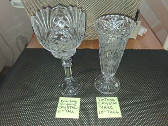 2 vintage Crystal vase and candle holder which you could put water flowers in.. selling as a bundle. $20 for both! All sales final.
