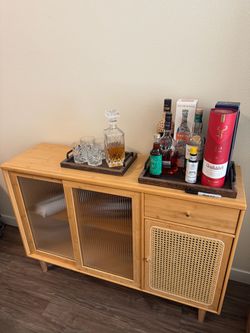 Bamboo Buffet Cabinet with fluted glass sliding doors